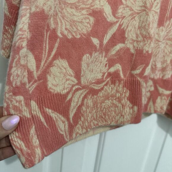 Talbots Petites 100% Cashmere Pink Ivory Floral Cardigan Sweater Size Large - Picture 9 of 9